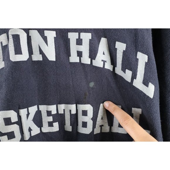 Vintage 80s Sand Knit S Thrashed Seton Hall University Basketball Hoodie USA - Picture 8 of 12